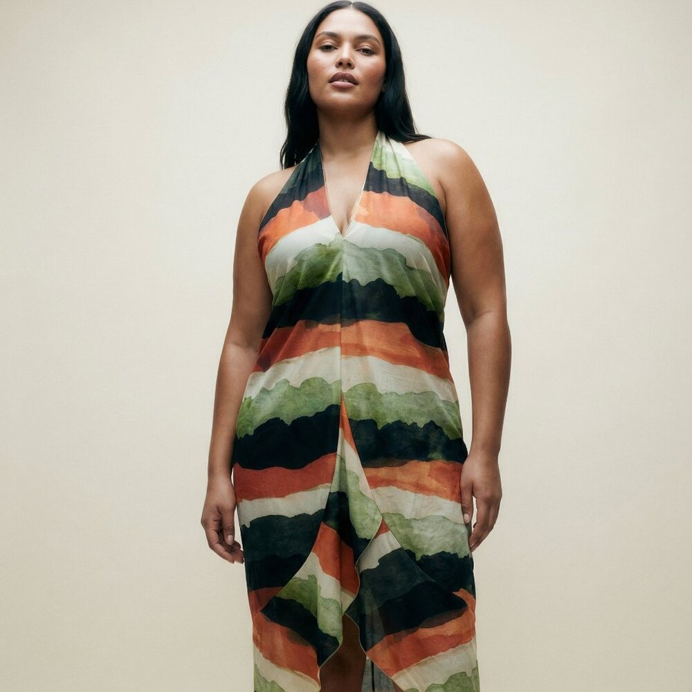 Striped Halter Swim Coverup